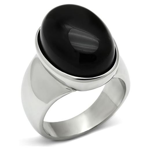 Picture of TK501 - Stainless Steel Ring High polished (no plating) Men Semi-Precious Jet