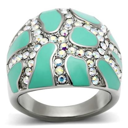 Picture of TK507 - Stainless Steel Ring High polished (no plating) Women Top Grade Crystal Aurora Borealis (Rainbow Effect)