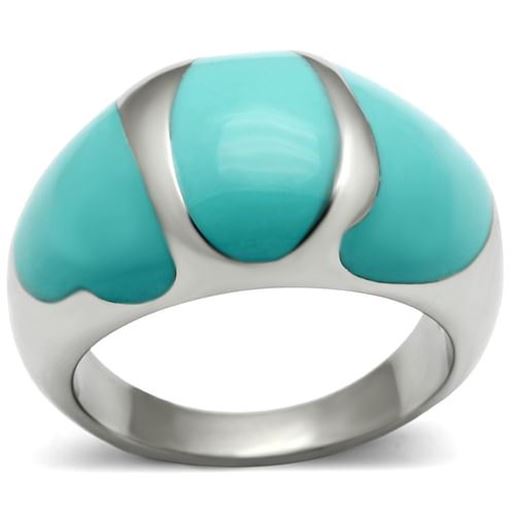 Picture of TK509 - Stainless Steel Ring High polished (no plating) Women Epoxy Turquoise