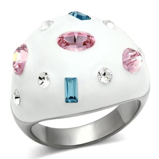 Picture of TK512 - Stainless Steel Ring High polished (no plating) Women Top Grade Crystal Multi Color