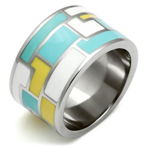 Picture of TK514 - Stainless Steel Ring High polished (no plating) Women Epoxy Multi Color