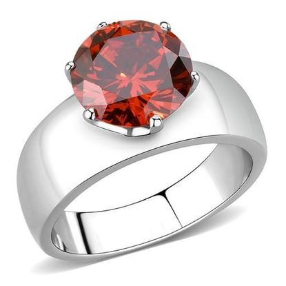 Picture of TK52001 - Stainless Steel Ring High polished (no plating) Women AAA Grade CZ Garnet