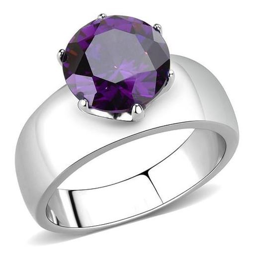 Picture of TK52002 - Stainless Steel Ring High polished (no plating) Women AAA Grade CZ Amethyst