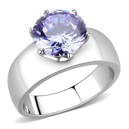 Picture of TK52006 - Stainless Steel Ring High polished (no plating) Women AAA Grade CZ Light Amethyst