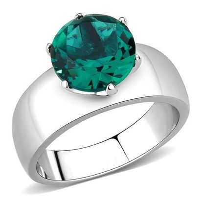 Picture of TK52012 - Stainless Steel Ring High polished (no plating) Women Synthetic Blue Zircon