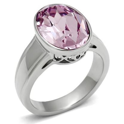 Picture of TK522 - Stainless Steel Ring High polished (no plating) Women Top Grade Crystal Light Amethyst