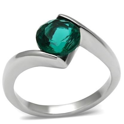 Picture of TK523 - Stainless Steel Ring High polished (no plating) Women Synthetic Blue Zircon