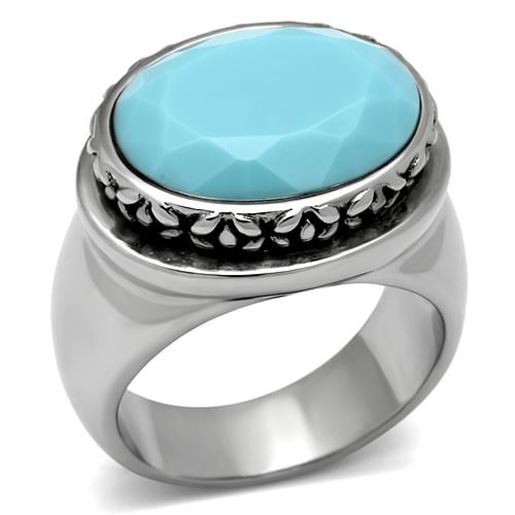 Picture of TK525 - Stainless Steel Ring High polished (no plating) Women Synthetic Sea Blue