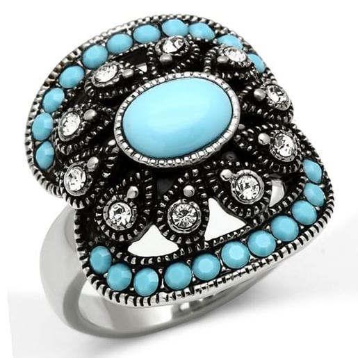 Picture of TK526 - Stainless Steel Ring High polished (no plating) Women Synthetic Sea Blue