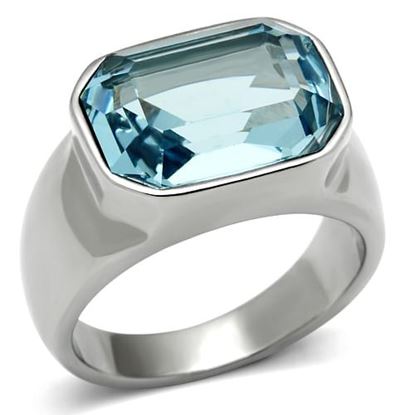 Picture of TK527 - Stainless Steel Ring High polished (no plating) Women Top Grade Crystal Sea Blue