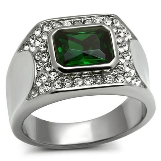 Picture of TK590 - Stainless Steel Ring High polished (no plating) Men Synthetic Emerald