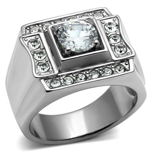 Picture of TK593 - Stainless Steel Ring High polished (no plating) Men AAA Grade CZ Clear