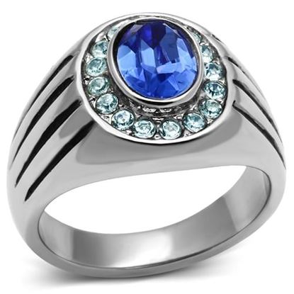 Picture of TK601 - Stainless Steel Ring High polished (no plating) Men Top Grade Crystal Sapphire