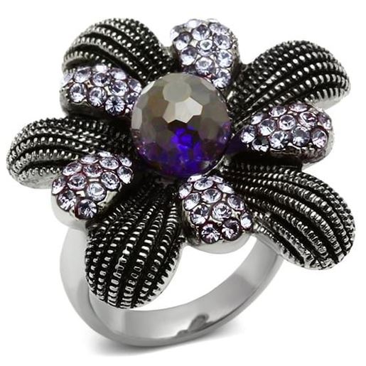 Picture of TK607 - Stainless Steel Ring High polished (no plating) Women Synthetic Amethyst