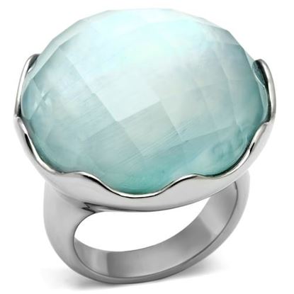 Picture of TK637 - Stainless Steel Ring High polished (no plating) Women Synthetic Sea Blue