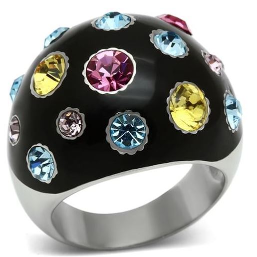 Picture of TK640 - Stainless Steel Ring High polished (no plating) Women Top Grade Crystal Multi Color