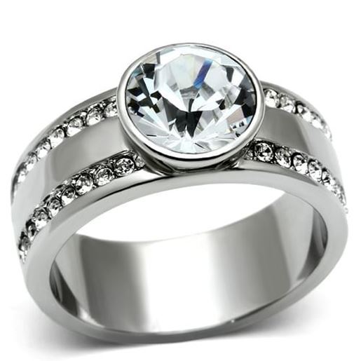 Picture of TK646 - Stainless Steel Ring High polished (no plating) Women Top Grade Crystal Clear