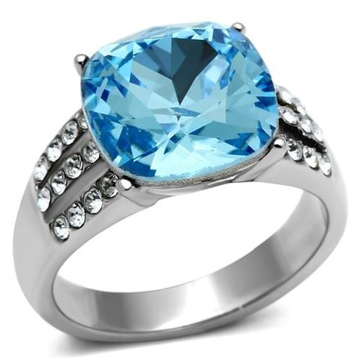 Picture of TK647 - Stainless Steel Ring High polished (no plating) Women Top Grade Crystal Sea Blue