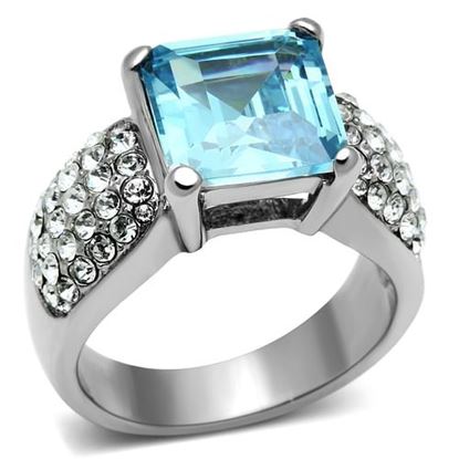 Picture of TK648 - Stainless Steel Ring High polished (no plating) Women Top Grade Crystal Sea Blue