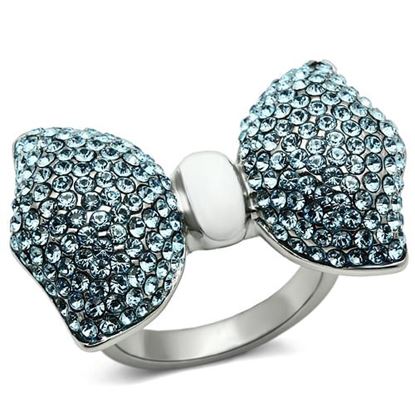 Picture of TK653 - Stainless Steel Ring High polished (no plating) Women Top Grade Crystal Sea Blue