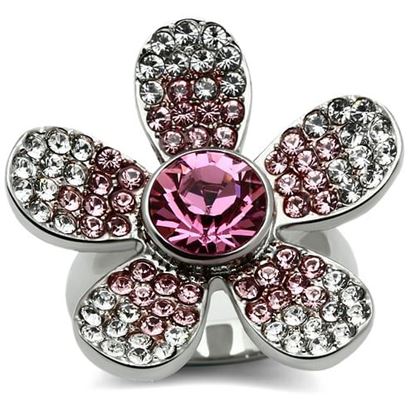 Picture of TK654 - Stainless Steel Ring High polished (no plating) Women Top Grade Crystal Rose