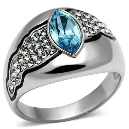 Picture of TK659 - Stainless Steel Ring High polished (no plating) Women Top Grade Crystal Sea Blue