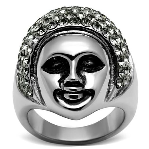 Picture of TK668 - Stainless Steel Ring High polished (no plating) Women Top Grade Crystal Black Diamond