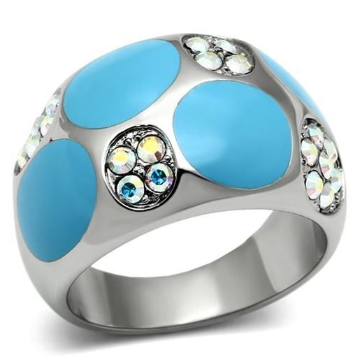 Picture of TK687 - Stainless Steel Ring High polished (no plating) Women Top Grade Crystal Aurora Borealis (Rainbow Effect)