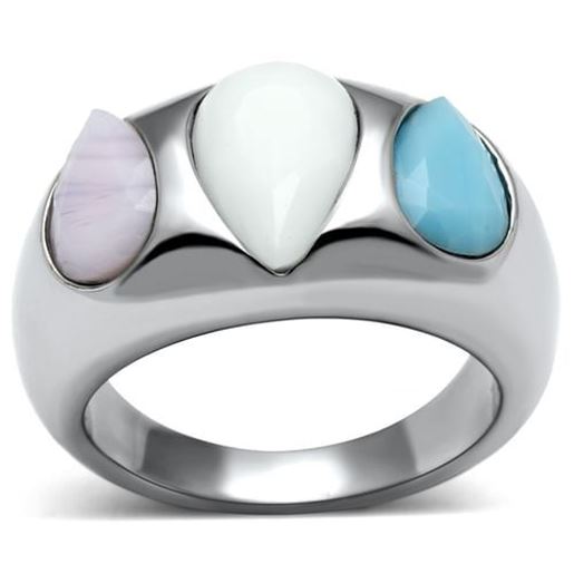 Picture of TK690 - Stainless Steel Ring High polished (no plating) Women Synthetic Multi Color