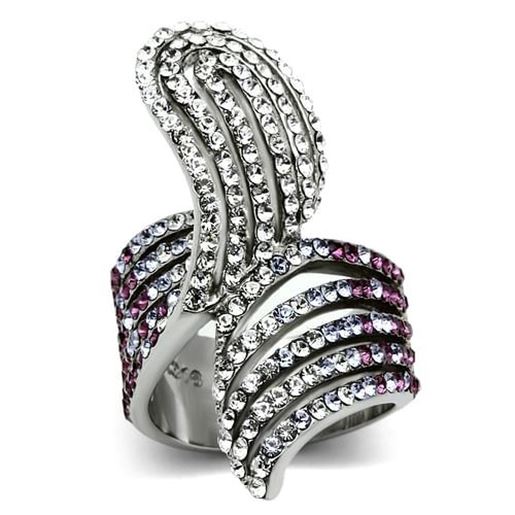 Picture of TK691 - Stainless Steel Ring High polished (no plating) Women Top Grade Crystal Multi Color