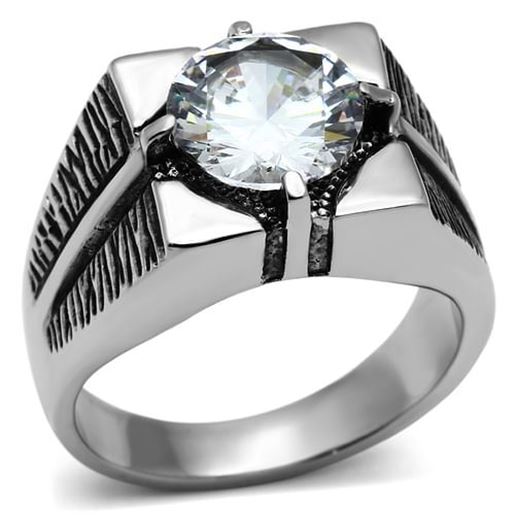 Picture of TK701 - Stainless Steel Ring High polished (no plating) Men AAA Grade CZ Clear