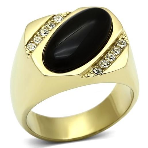 Picture of TK716 - Stainless Steel Ring IP Gold(Ion Plating) Men Semi-Precious Jet