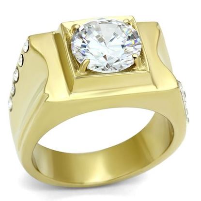 Picture of TK721 - Stainless Steel Ring IP Gold(Ion Plating) Men AAA Grade CZ Clear