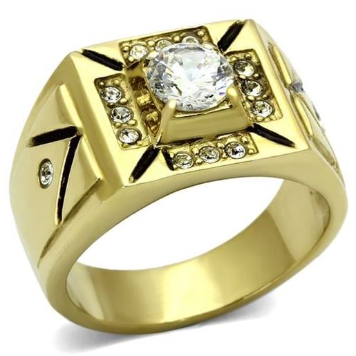 Picture of TK723 - Stainless Steel Ring IP Gold(Ion Plating) Men AAA Grade CZ Clear