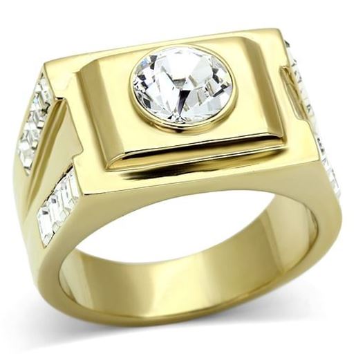 Picture of TK725 - Stainless Steel Ring IP Gold(Ion Plating) Men Top Grade Crystal Clear