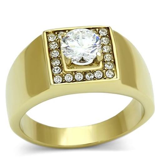 Picture of TK728 - Stainless Steel Ring IP Gold(Ion Plating) Men AAA Grade CZ Clear