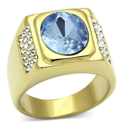 Picture of TK730 - Stainless Steel Ring IP Gold(Ion Plating) Men Synthetic Light Sapphire