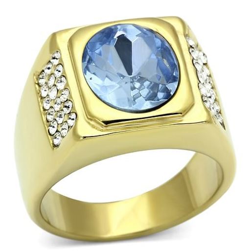 Picture of TK730 - Stainless Steel Ring IP Gold(Ion Plating) Men Synthetic Light Sapphire