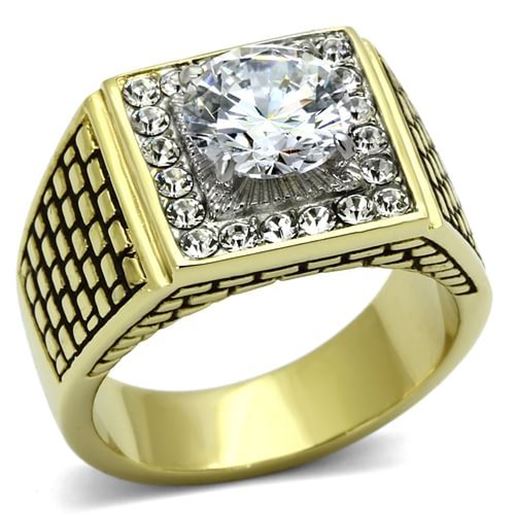 Picture of TK735 - Stainless Steel Ring Two-Tone IP Gold (Ion Plating) Men AAA Grade CZ Clear