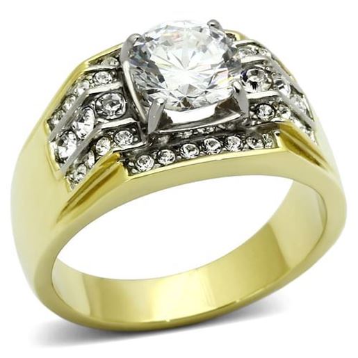 Picture of TK736 - Stainless Steel Ring Two-Tone IP Gold (Ion Plating) Men AAA Grade CZ Clear