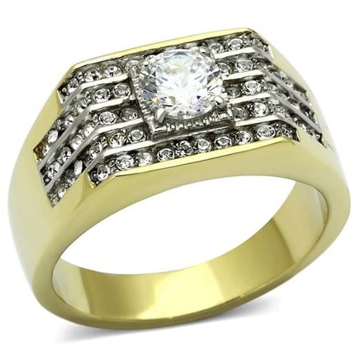 Picture of TK737 - Stainless Steel Ring Two-Tone IP Gold (Ion Plating) Men AAA Grade CZ Clear