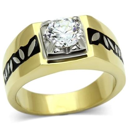 Picture of TK739 - Stainless Steel Ring Two-Tone IP Gold (Ion Plating) Men AAA Grade CZ Clear