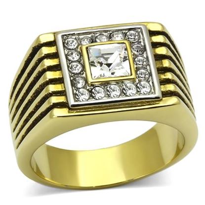 Picture of TK750 - Stainless Steel Ring Two-Tone IP Gold (Ion Plating) Men Top Grade Crystal Clear