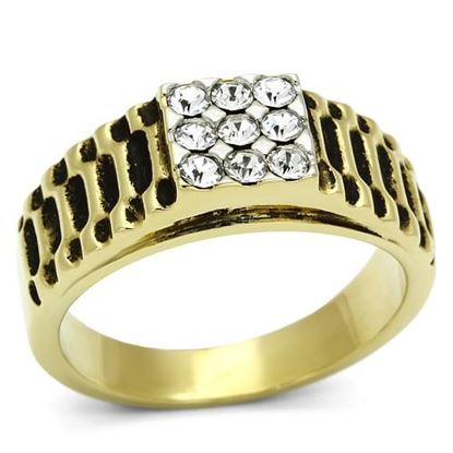 Picture of TK753 - Stainless Steel Ring Two-Tone IP Gold (Ion Plating) Men Top Grade Crystal Clear