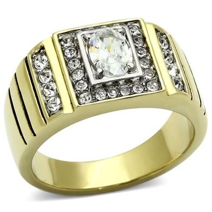 Picture of TK755 - Stainless Steel Ring Two-Tone IP Gold (Ion Plating) Men AAA Grade CZ Clear