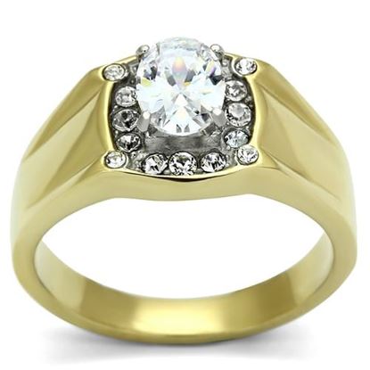 Picture of TK758 - Stainless Steel Ring Two-Tone IP Gold (Ion Plating) Men AAA Grade CZ Clear