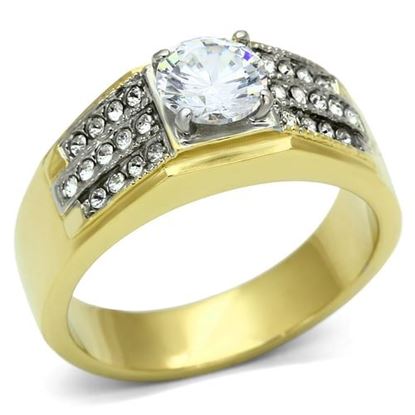 Picture of TK759 - Stainless Steel Ring Two-Tone IP Gold (Ion Plating) Men AAA Grade CZ Clear