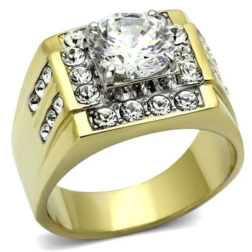 Picture of TK760 - Stainless Steel Ring Two-Tone IP Gold (Ion Plating) Men AAA Grade CZ Clear