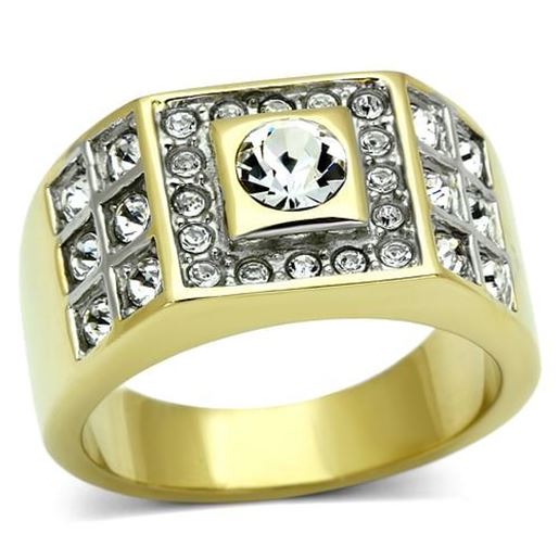 Picture of TK762 - Stainless Steel Ring Two-Tone IP Gold (Ion Plating) Men Top Grade Crystal Clear