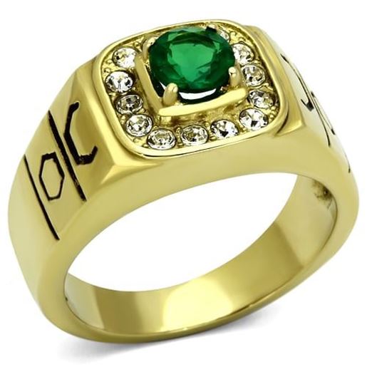 Picture of TK764 - Stainless Steel Ring IP Gold(Ion Plating) Men Synthetic Emerald